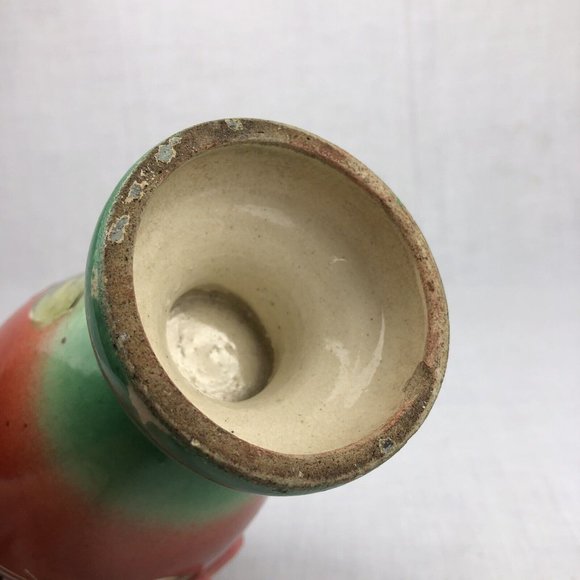 Vintage Moriage Floral Ceramic Vase - Green/Orange/Purple BOHO 10” Tall - Picture 11 of 16